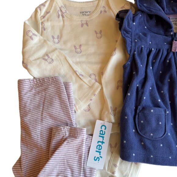 NWT Baby 3-Piece Bunny Fleece Little Vest Set - Picture 5 of 12